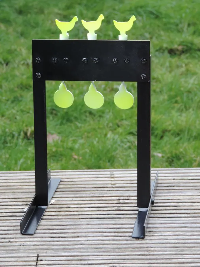 [CR03-NRAChook-Stand] NRA Style Triple Chicken Cordless Airgun Target - on stand