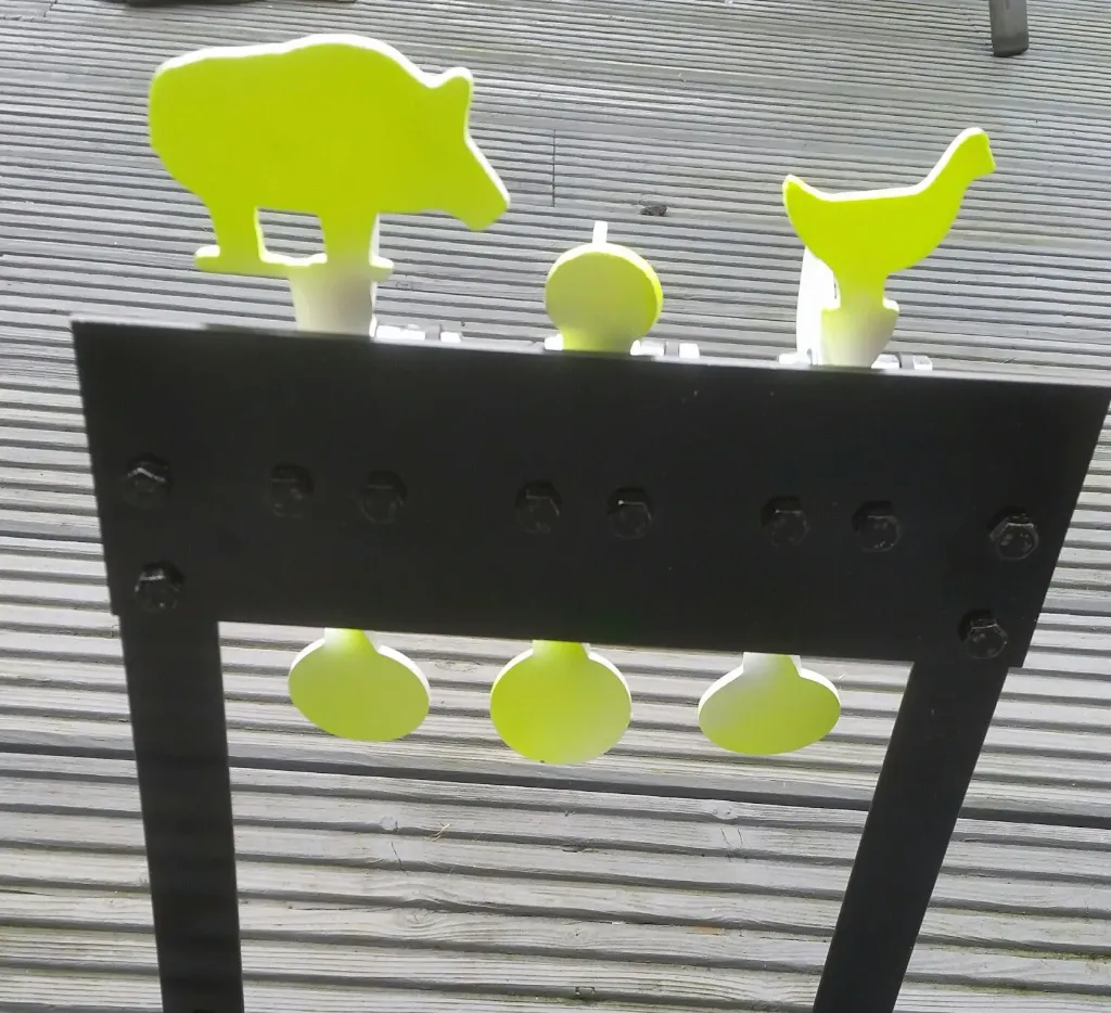NRA Style Triple Cordless Resetting Target - Chick & Hog on stand